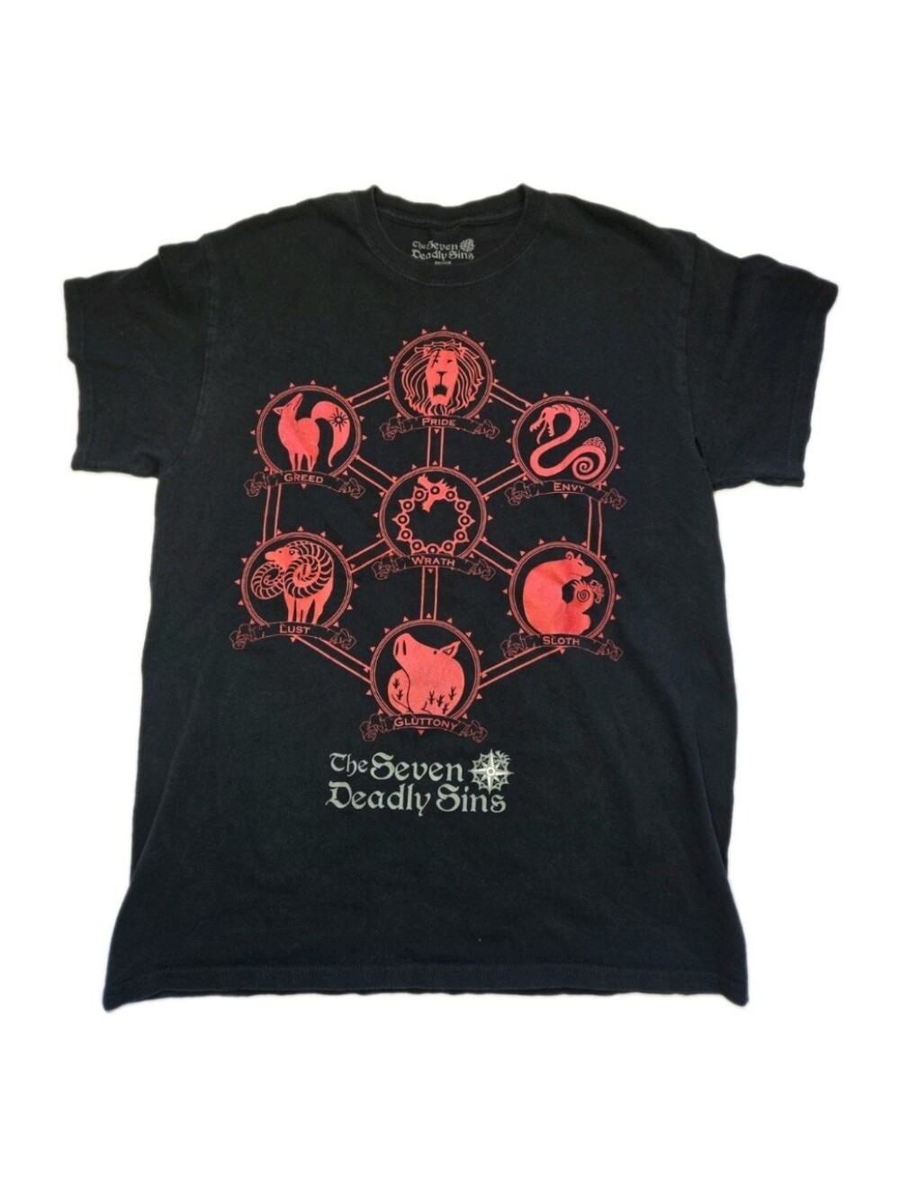 The Seven Deadly Sins Beast Icons Graphic Anime Tee Black T-Shirt Size Medium